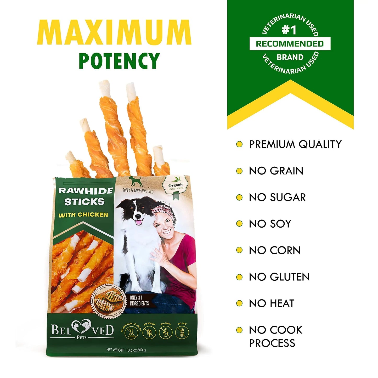 Natural Rawhide Sticks Wrapped with Chicken – Grain-Free Dog Chew Treats