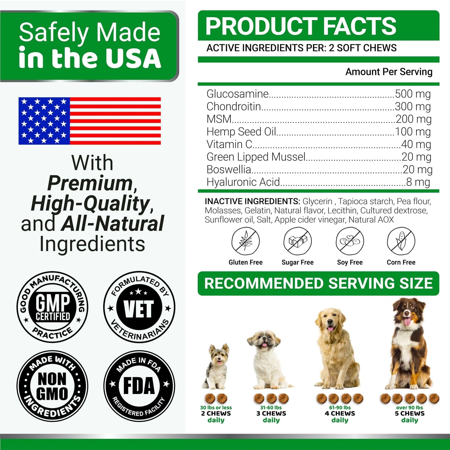 Hip & Joint Supplement for Dogs – Glucosamine, Chondroitin & MSM | 170 Chews