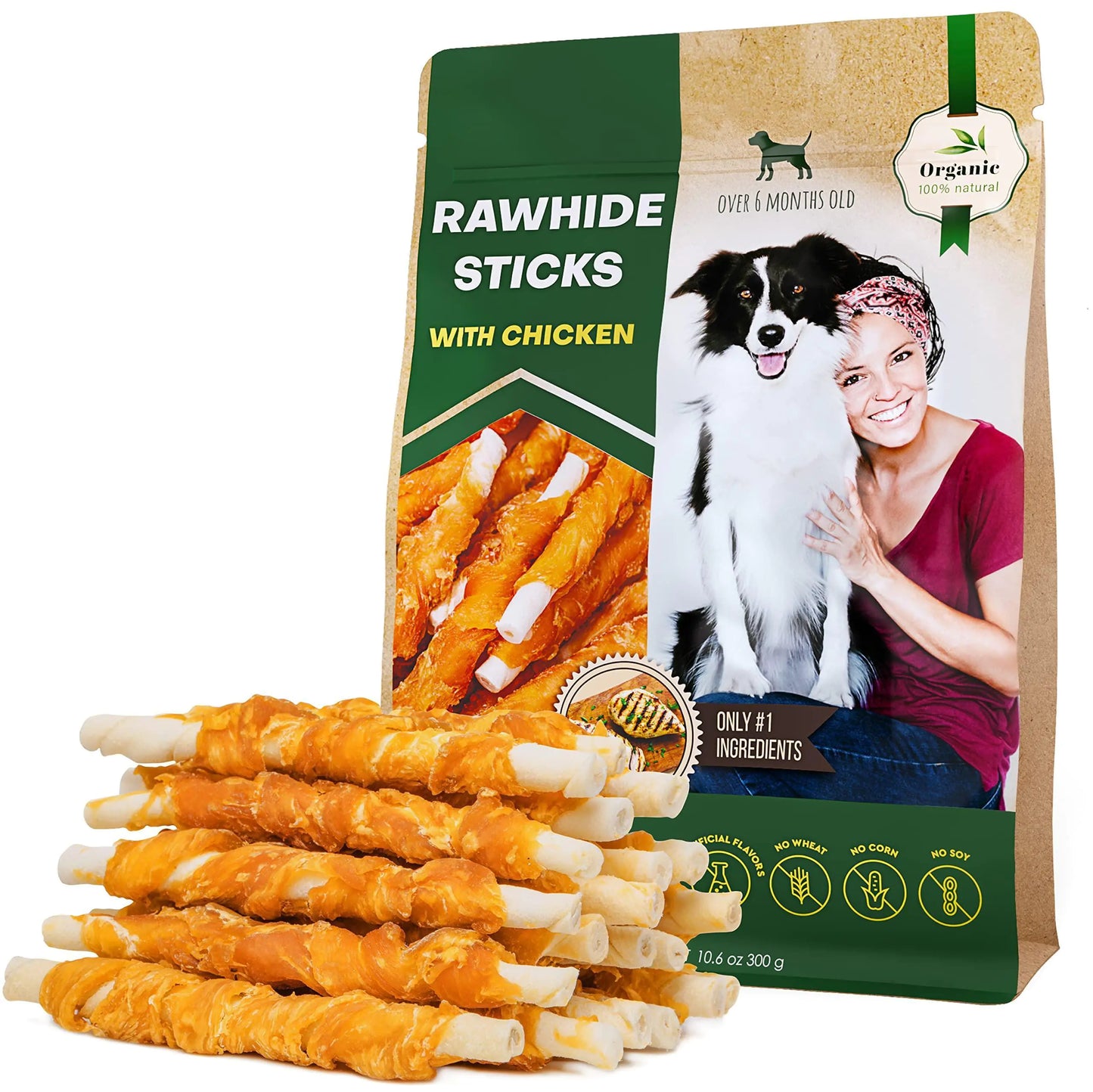 Natural Rawhide Sticks Wrapped with Chicken – Grain-Free Dog Chew Treats