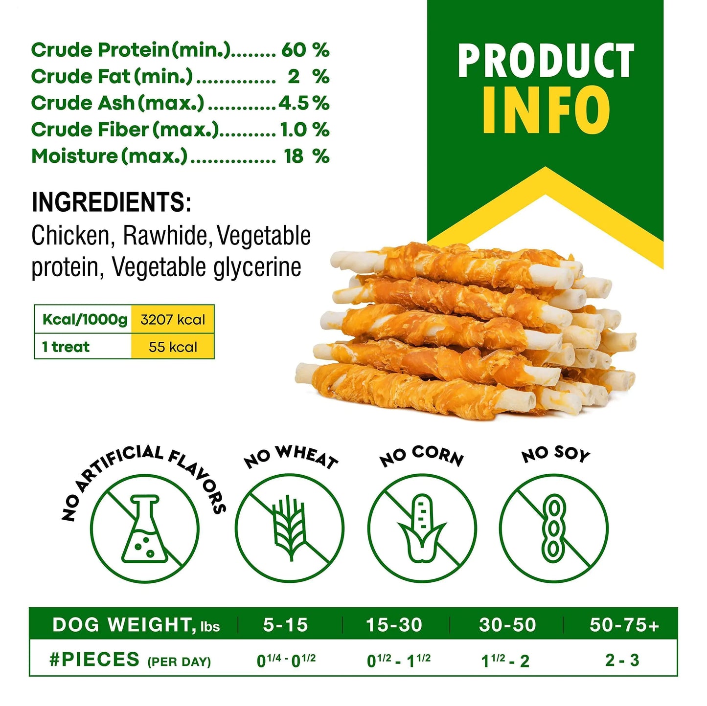 Natural Rawhide Sticks Wrapped with Chicken – Grain-Free Dog Chew Treats