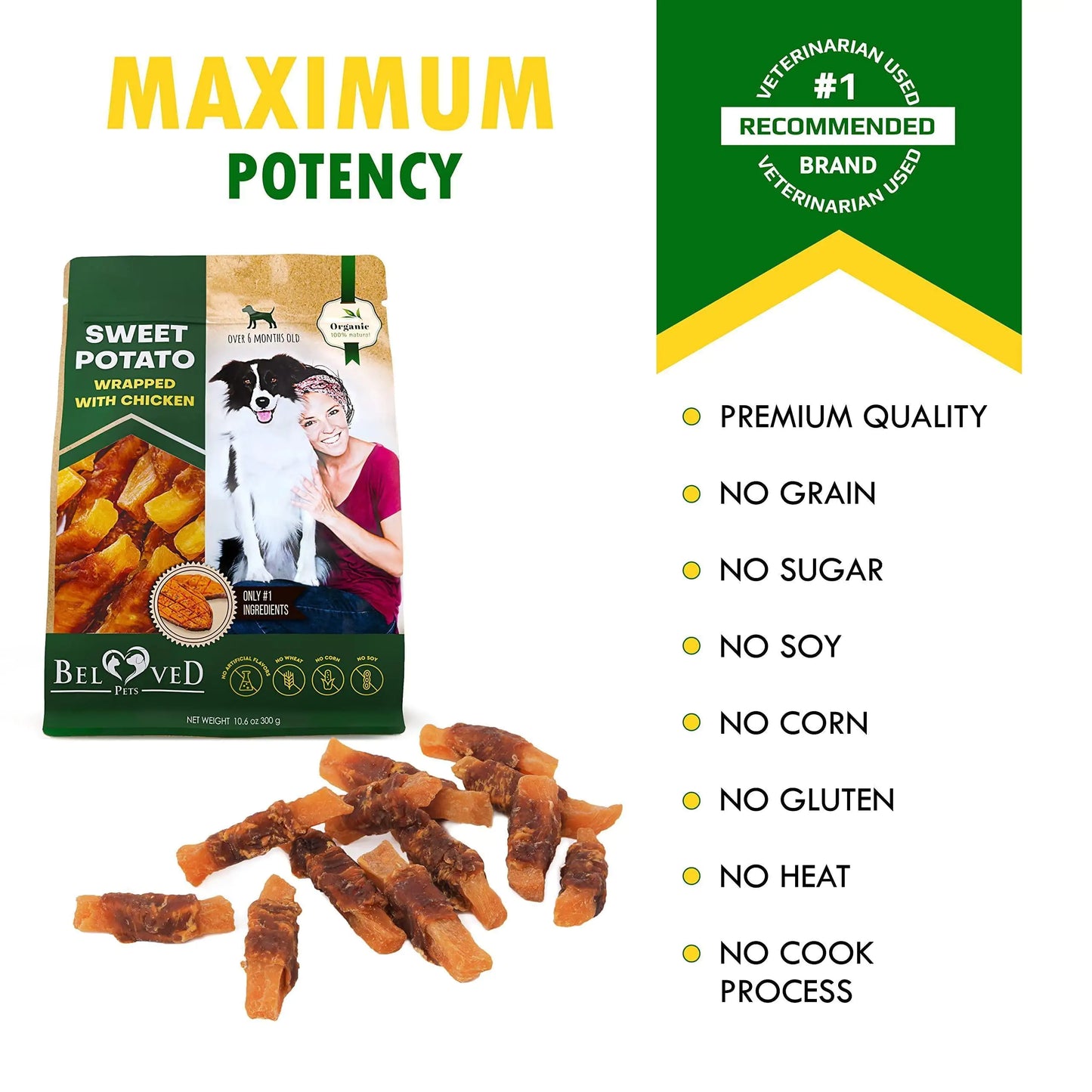 Natural Dog Chew Treats – Chicken-Wrapped Sweet Potato, Grain-Free Snacks