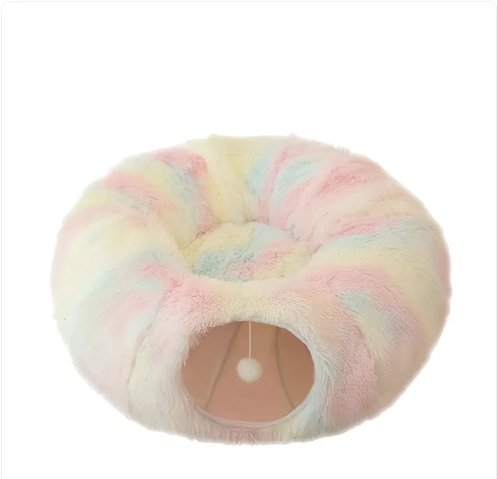 Cozy Plush Cat Tunnel & Nest | Foldable Warm Pet Kennel for Winter