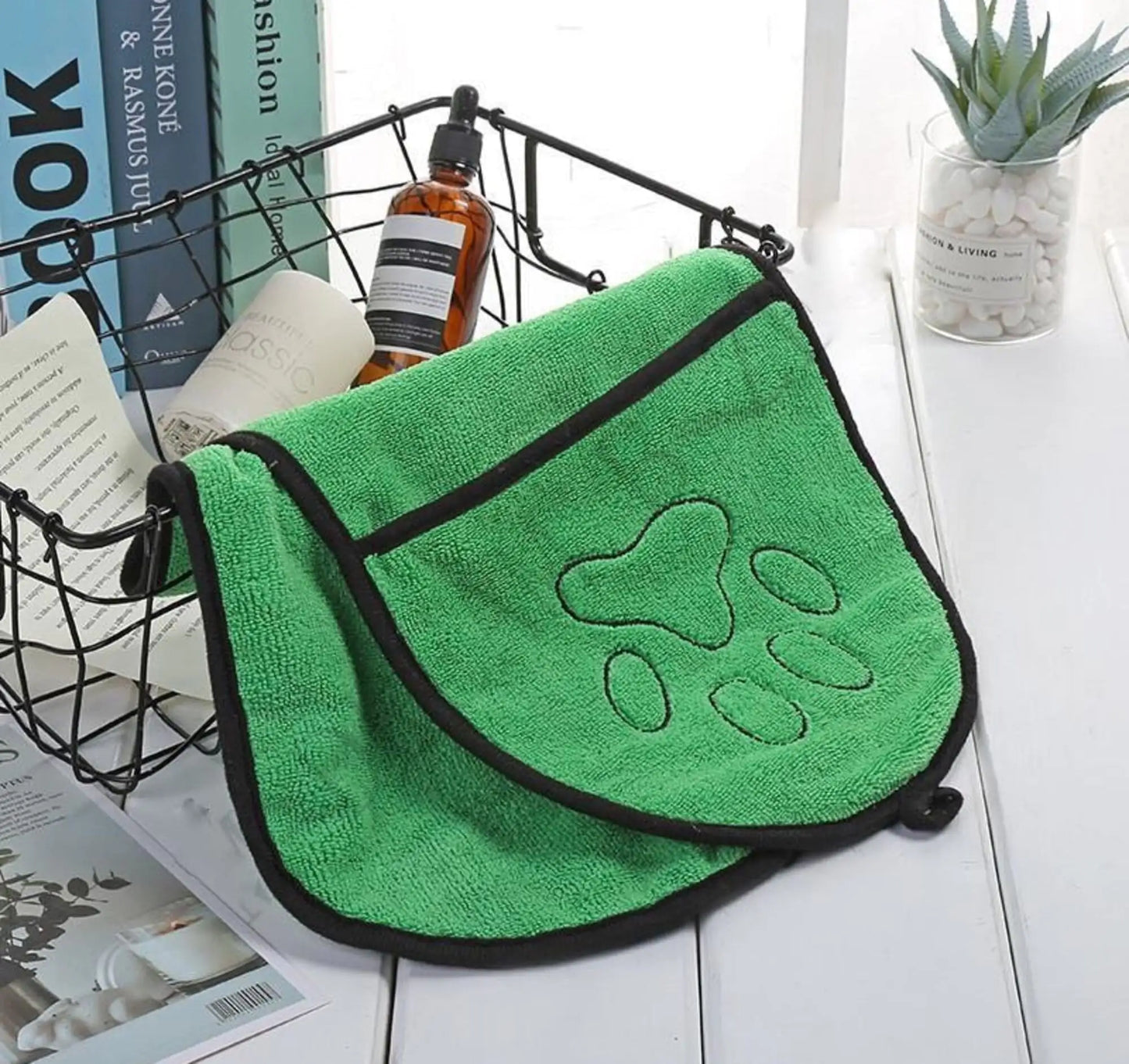 BeNat Pets Dog Bath Towel – Double Drop Pocket Design, Super Absorbent & Quick-Dry