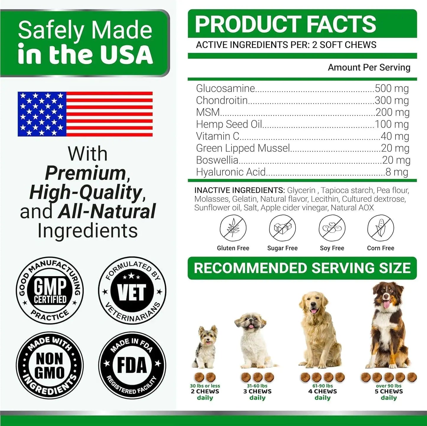 2-Pack Glucosamine for Dogs with Chondroitin – Joint Supplement for Mobility & Pain Relief – Made in USA