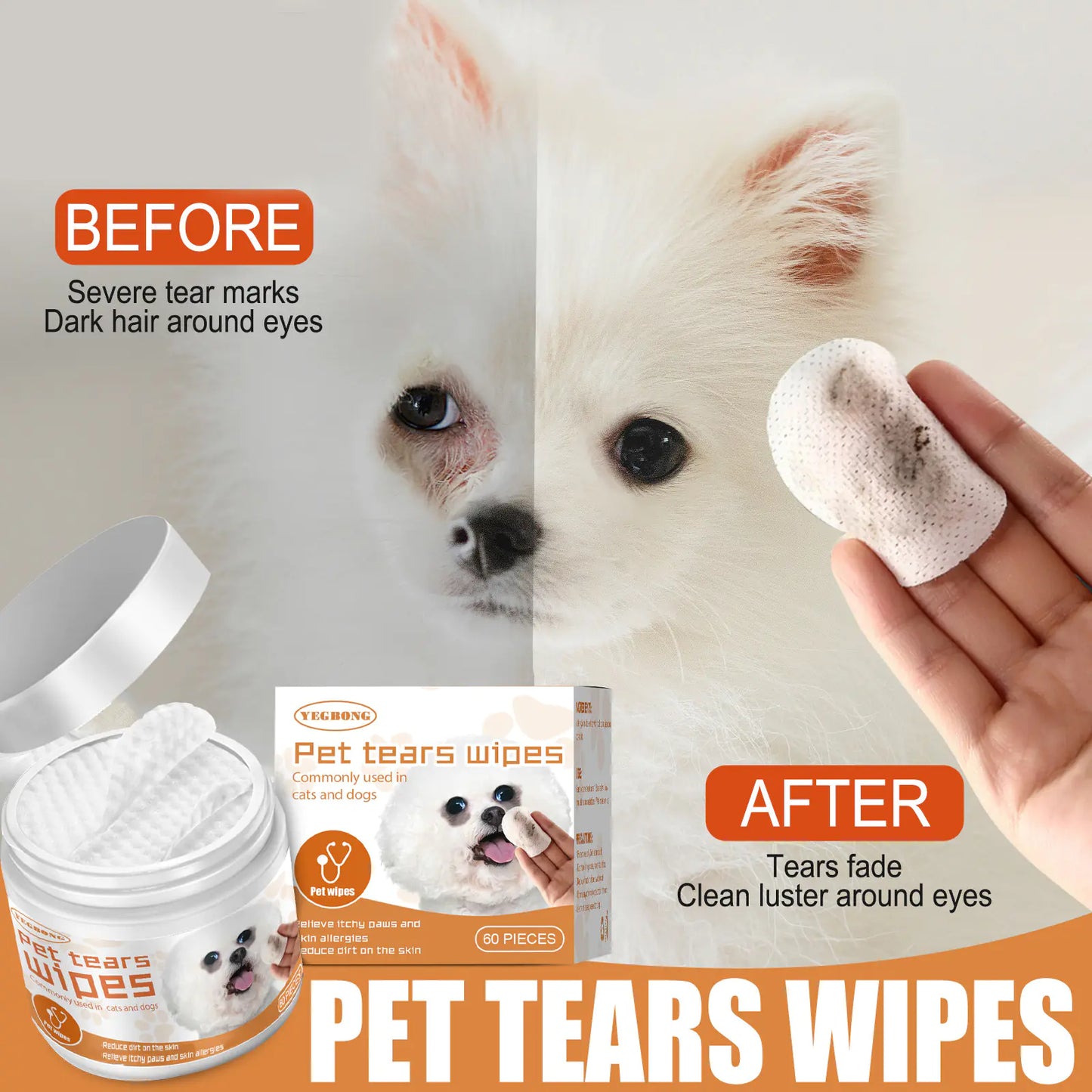Yegbong Pet Wipes – Eye & Ear Cleaning Pads for Dogs and Cats
