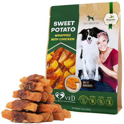 Natural Dog Chew Treats – Chicken-Wrapped Sweet Potato, Grain-Free Snacks