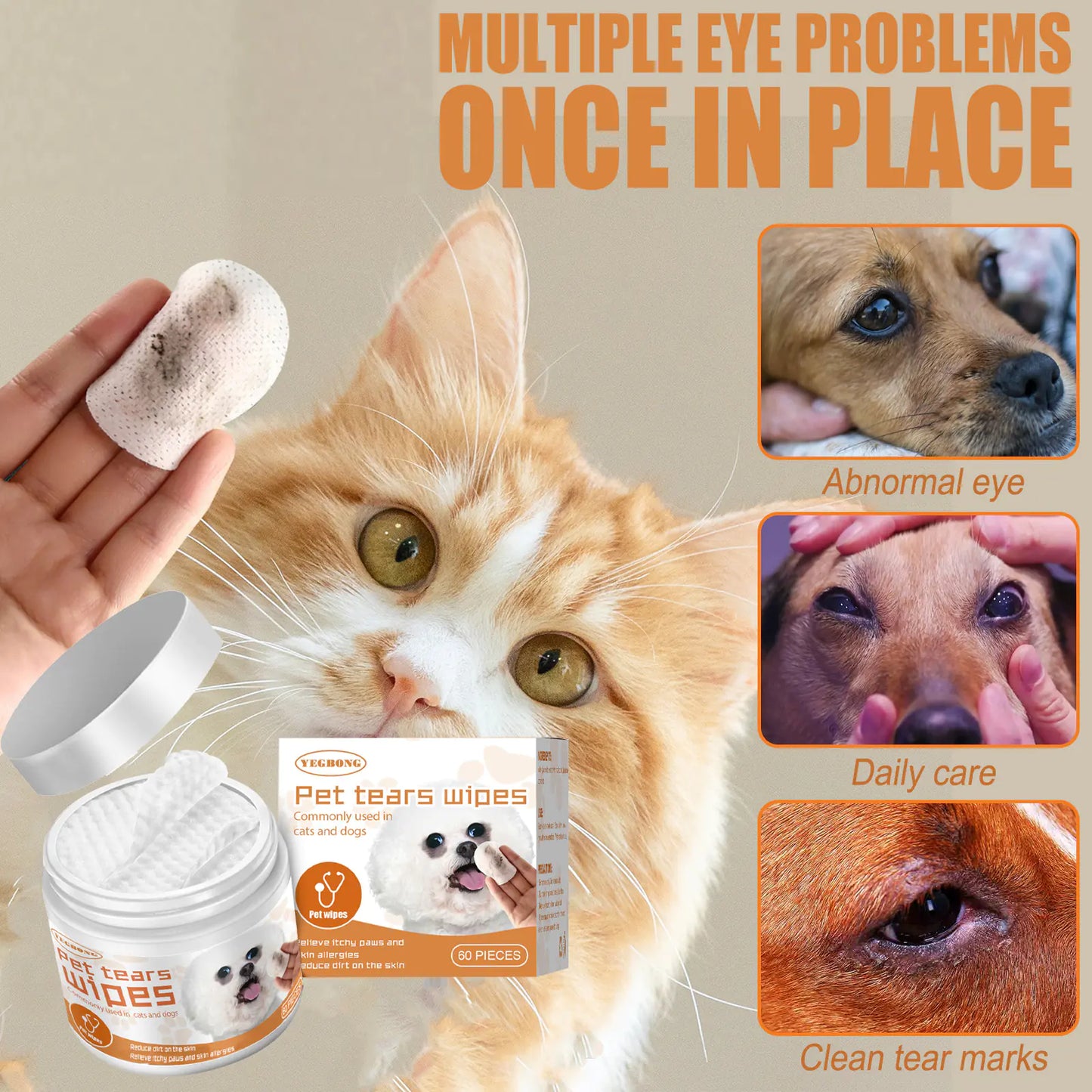 Yegbong Pet Wipes – Eye & Ear Cleaning Pads for Dogs and Cats