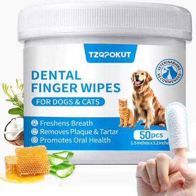 Dog Dental Wipes – Finger Tooth Cleaning Wipes for Dogs & Cats | Freshens Breath | Easy Daily Oral Care