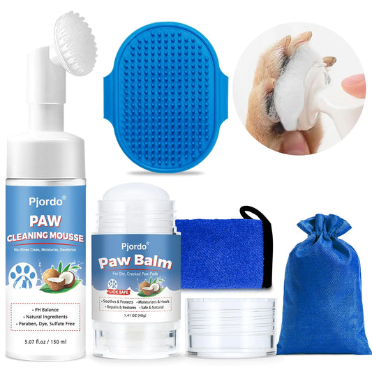 Pjordo Paw Cleaner & Balm – No-Rinse Foam + Scrubber – For Dogs & Cats