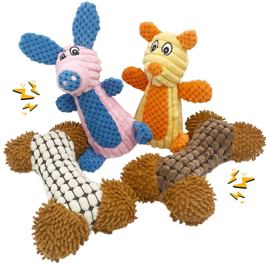 Squeaky Dog Toys for Small & Medium Dogs | 4 Pack Plush Puppy Chew Toys