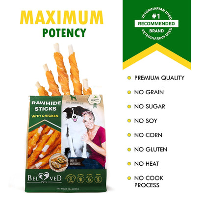 Natural Rawhide Sticks Wrapped with Chicken – Grain-Free Dog Chew Treats