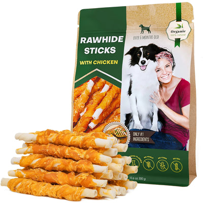 Natural Rawhide Sticks Wrapped with Chicken – Grain-Free Dog Chew Treats