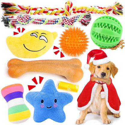 PUPTILY Christmas Dog Toys 9 Pack | Plush & Rope Toys for Small Dogs
