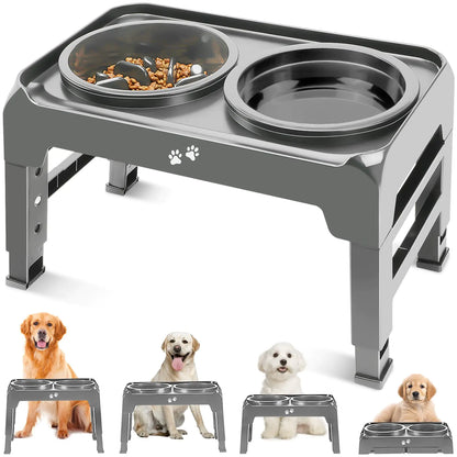 Adjustable Elevated Dog Bowl Set | Slow Feeder + Water Bowl