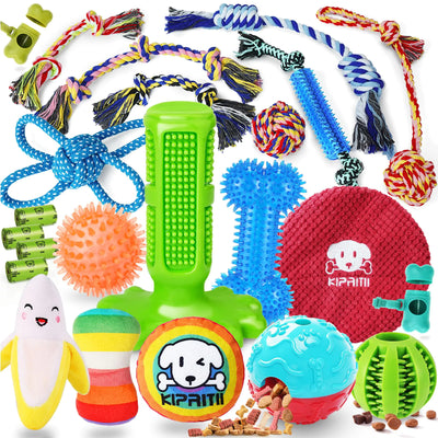 KIPRITII 23-Pack Puppy Chew Toys – Teething, Squeaky, Rope & Treat Toys for Small Dogs