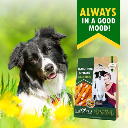 Natural Rawhide Sticks Wrapped with Chicken – Grain-Free Dog Chew Treats