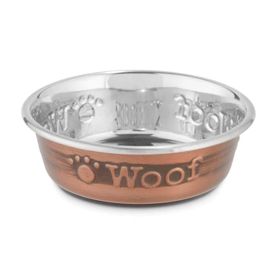 EveryYay "Woof" Copper Stainless Steel Dog Bowl