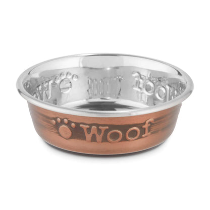 EveryYay "Woof" Copper Stainless Steel Dog Bowl
