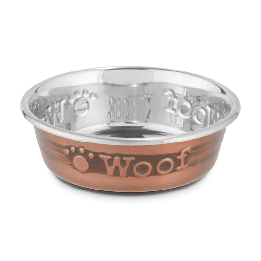 EveryYay "Woof" Copper Stainless Steel Dog Bowl