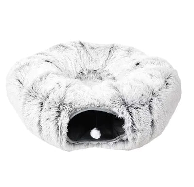 Cozy Plush Cat Tunnel & Nest | Foldable Warm Pet Kennel for Winter
