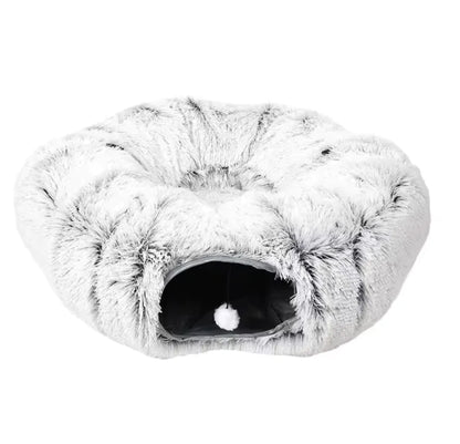 Cozy Plush Cat Tunnel & Nest | Foldable Warm Pet Kennel for Winter