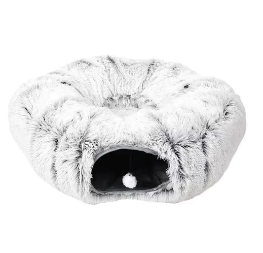Cozy Plush Cat Tunnel & Nest | Foldable Warm Pet Kennel for Winter