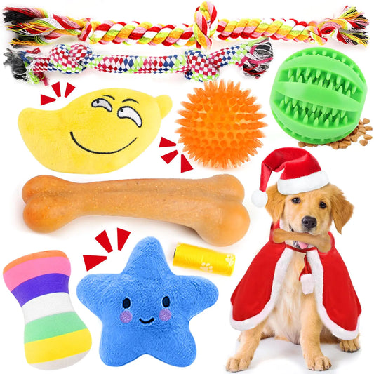 PUPTILY Christmas Dog Toys 9 Pack | Plush & Rope Toys for Small Dogs