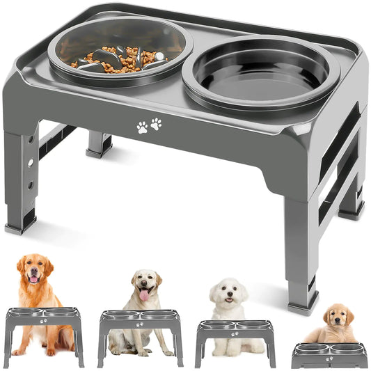 Adjustable Elevated Dog Bowl Set | Slow Feeder + Water Bowl