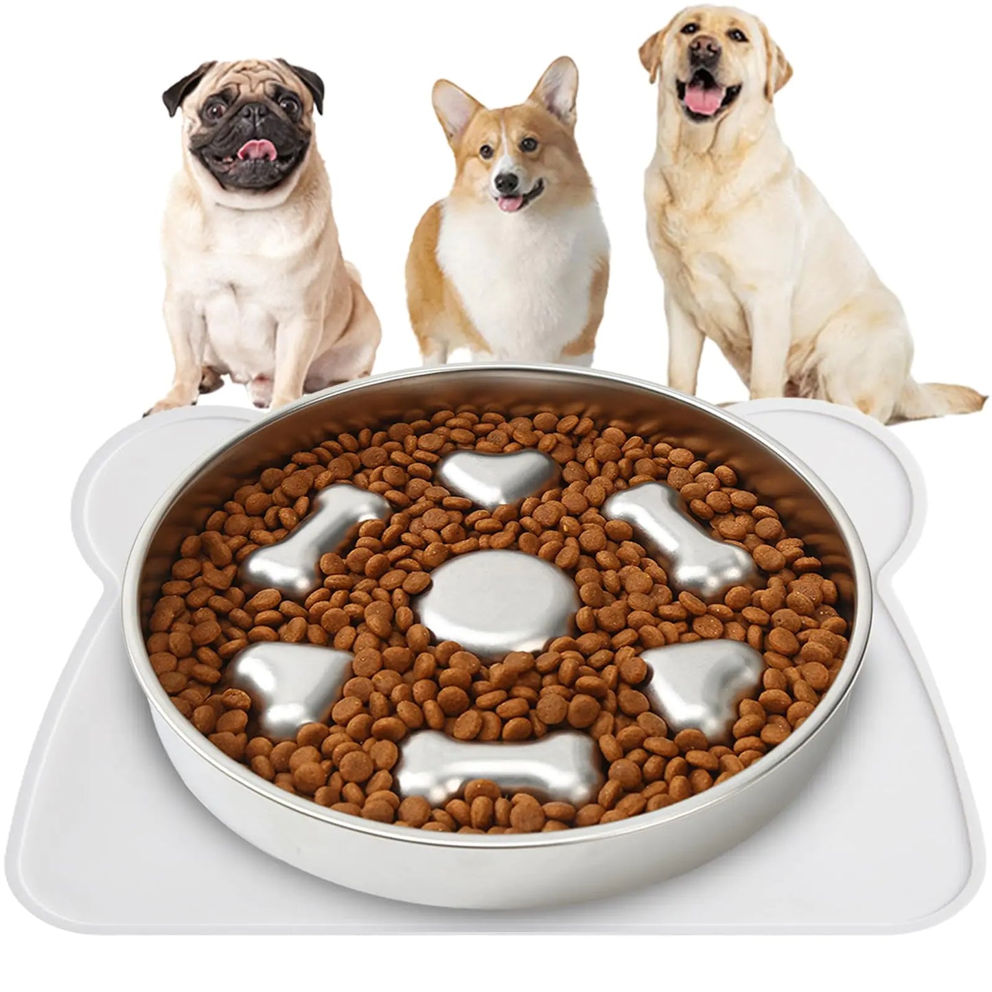 2-in-1 Stainless Steel Slow Feeder Dog Bowl