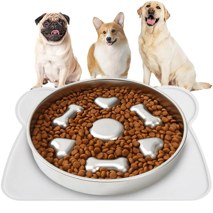 2-in-1 Stainless Steel Slow Feeder Dog Bowl